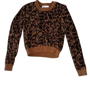 Zara Animal Print Crew Neck Sweater